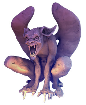 gargoyle sits and growls viciously 3D render