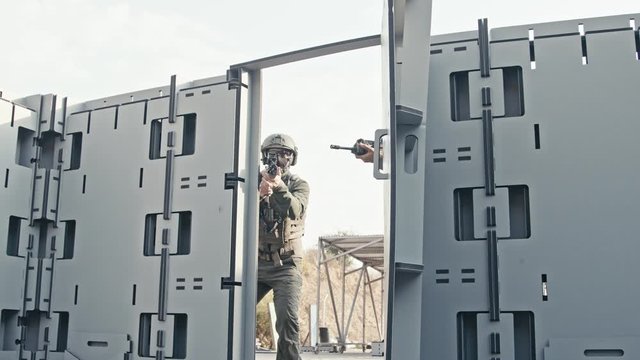 Slow Motion Of Soldiers Training In Close Quarters Combat