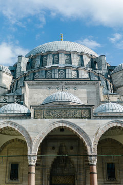 Amazing mosque with columns. View of the dome of the mosque Suleiman in Istanbul.