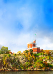 Beautiful landscape of the red castle on the cliff. Stockholm