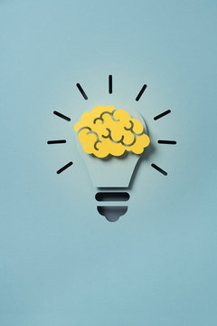Lightbulb with a brain representing an idea