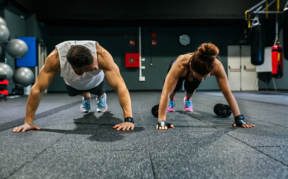Middle-aged couple in the gym