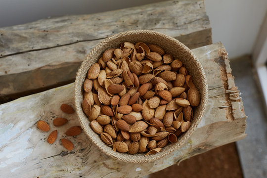 Basket full of shelled almonds