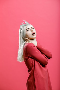 Attractive model on pink background