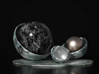 Beautiful, elegant, abstract background with metal and the texture of stone, marble and granite. 3d illustration, 3d rendering.