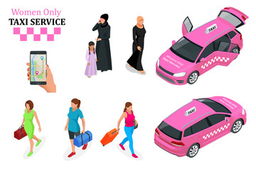 Women Only Taxi Service concept. Smartphone and touchscreen.