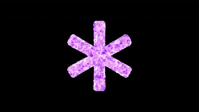 Symbol asterisk shimmers in three colors: Purple, Green, Pink. In - Out loop. Alpha channel Premultiplied - Matted with color black