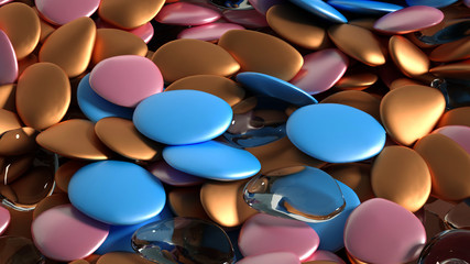 Beautiful background with beads, particles and simulation. 3d illustration, 3d rendering.