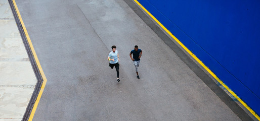 Athletes training on the road.