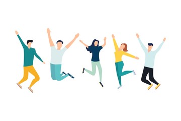 Fototapeta na wymiar Vector illustrator, a group of happy, jumping people with happiness