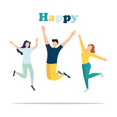 Vector illustrator, a group of happy, jumping people with happiness