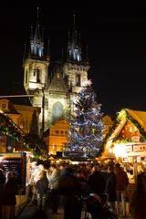 Deurstickers Christmas Mood on the night Old Town Square, Prague, Czech Republic © Kajano