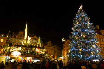 Christmas Mood on the night Old Town Square, Prague, Czech Republic