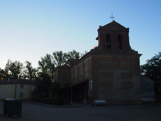 Old church in the early morning on the road to Santiago de Compostela, Camino de Santiago, Way of St. James, Terradillos de los Templarios to Bercianos del Real Camino, French way, Spain