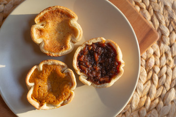 Trio of holiday tarts - pumpkin, mincemeat and butter tart