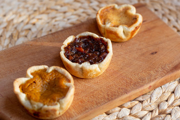 Trio of holiday tarts - pumpkin, mincemeat and butter tart