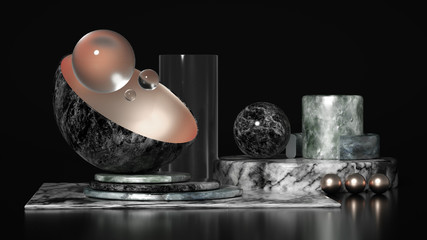 Beautiful, elegant, abstract background with metal and the texture of stone, marble and granite. 3d illustration, 3d rendering.
