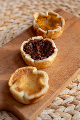 Trio of holiday tarts - pumpkin, mincemeat and butter tart