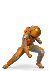 astronaut explorer power loading pose in white background
