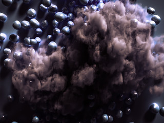 Beautiful background with beads, particles and simulation. 3d illustration, 3d rendering.