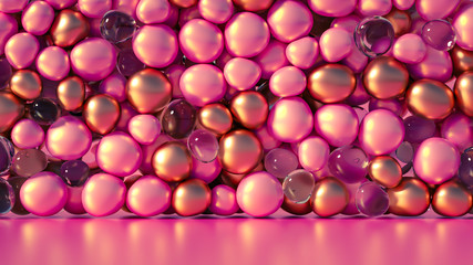 Beautiful background with beads, particles and simulation. 3d illustration, 3d rendering.
