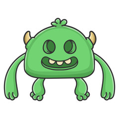 Creepy smiling green goblin cartoon monster