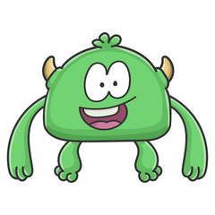Happy green goblin cartoon monster