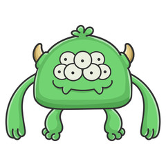 Happy green goblin cartoon monster