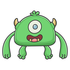 Happy green cyclops goblin cartoon monster