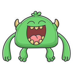 Laughing green goblin cartoon monster