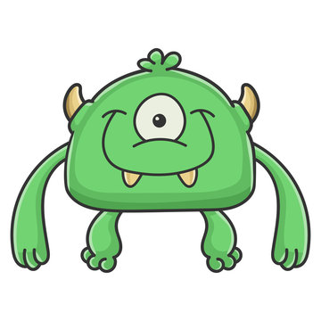 Happy Green Cyclops Goblin Cartoon Monster