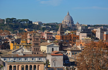 Fototapeta na wymiar Blick über Trastevere zum Petersdom, Rom