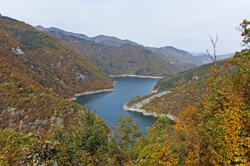 Obraz na płótnie Canvas Autumn landscape with Tsankov Kamak Reservoir, Bulgaria