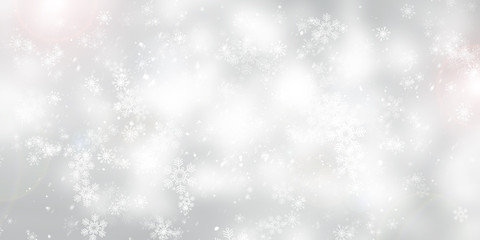 white and gray Christmas light with snowflake bokeh background, Winter backdrop wallpaper.