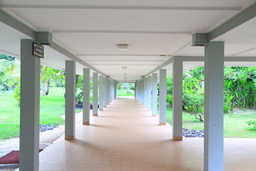 Straight pathway between buildings