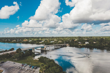 A view of a draw bridge and waterway between a key and mainland Florida