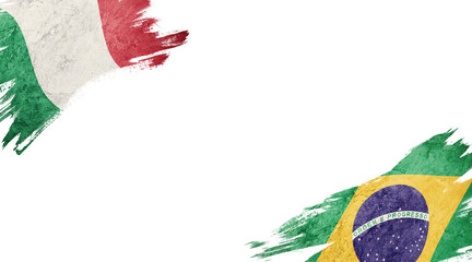Flags of Italy and Brasil on White Background