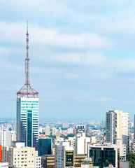 Naklejka premium Aerial view of the city of Sao Paulo SP Brazil during the day. Skyline of a city with a high density tall buildings.