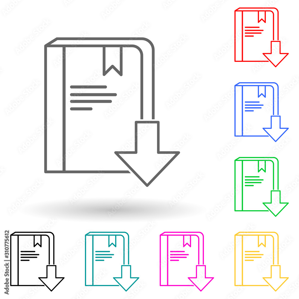 Poster download a book multi color style icon. simple thin line, outline vector of books and magazines icon