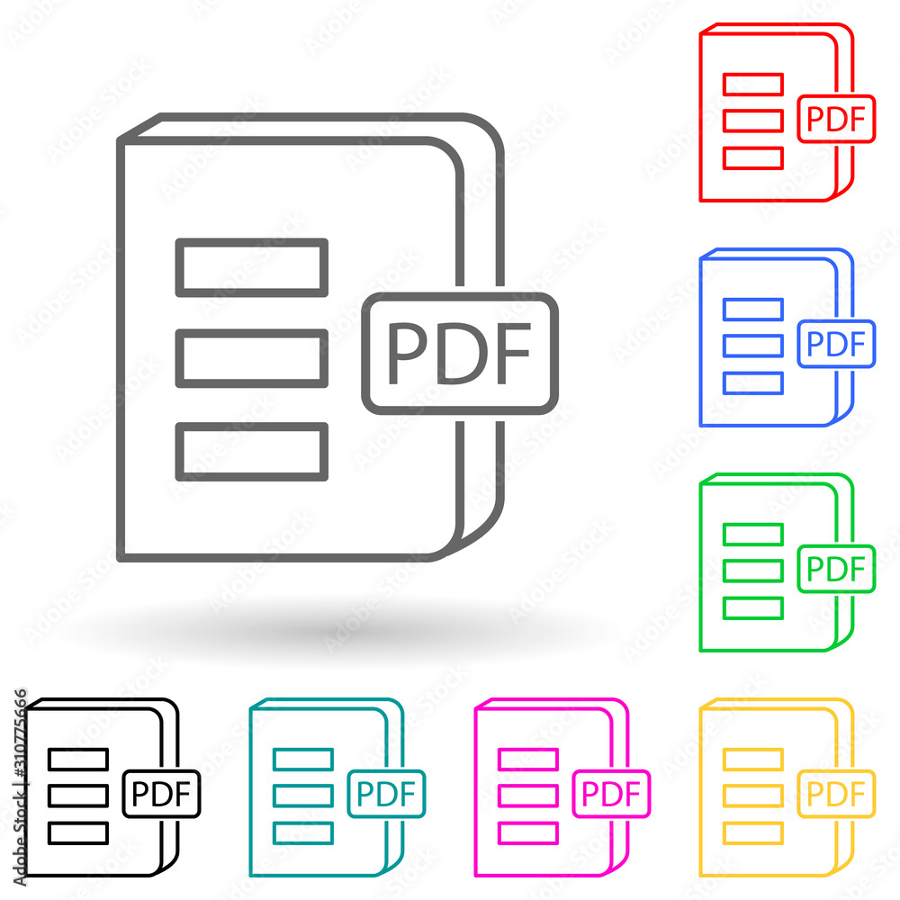 Fototapete book in pdf format multi color style icon. simple thin line, outline vector of books and magazines i