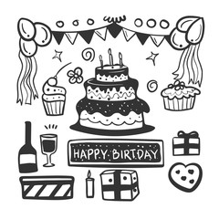 Doodle set of birthday party background