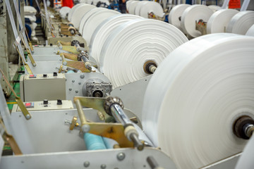 Plastic film making machine In order to produce the Shopping bag, Closeup to the roll storage kit...