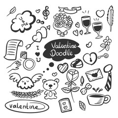Set of cute Valentine day doodle elements
