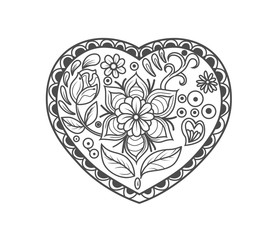 Coloring page valentine's day heart with flowers