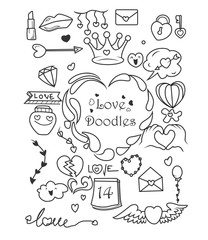 Set of Valentine's day doodle elements