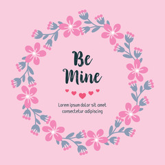 Ornate of pink flower frame, for card decor be mine. Vector