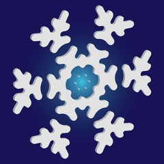Isolated silhouette of snowflake on blue background.