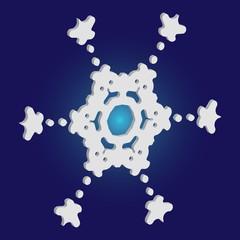 Simple christmas snowflake on blue background.