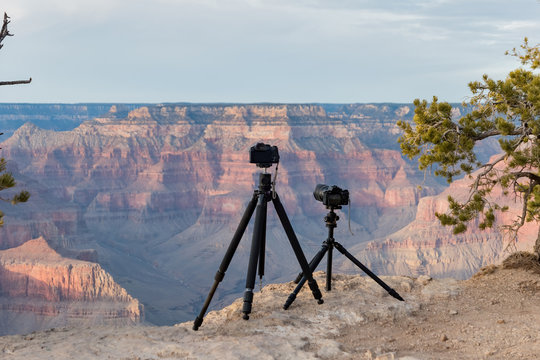 Camera taking picture of beautiful sunset landscape of the Grand Canyon National Park