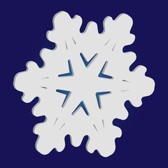 Isolated silhouette of snowflake on blue background.